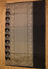 Black Pure Exclusive Kadwa Katan Silk Saree with Blouse Piece - Adi Akshoy & Co.