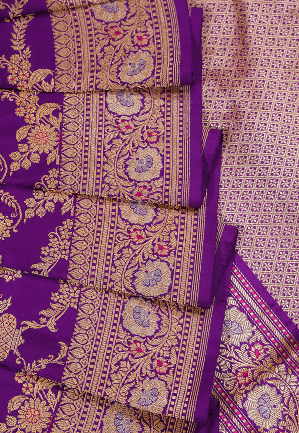 Purple Pure Exclusive Kadwa Katan Banarasi Silk Saree with Blouse Piece - Adi Akshoy & Co.