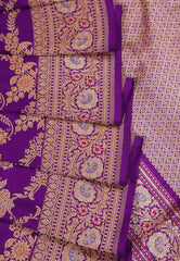 Purple Pure Exclusive Kadwa Katan Banarasi Silk Saree with Blouse Piece - Adi Akshoy & Co.