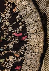 Black Pure Exclusive Kadwa Katan Silk Saree with Blouse Piece - Adi Akshoy & Co.