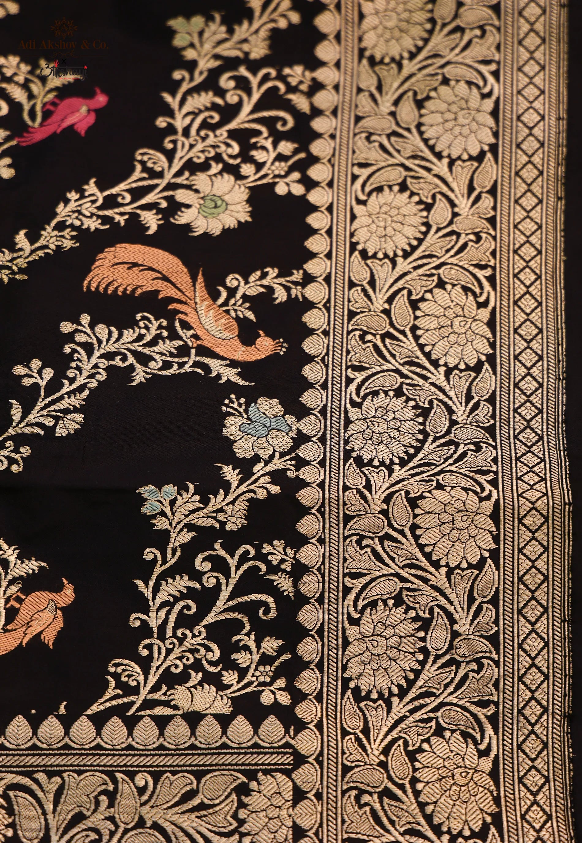 Black Pure Exclusive Kadwa Katan Silk Saree with Blouse Piece - Adi Akshoy & Co.