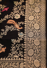 Black Pure Exclusive Kadwa Katan Silk Saree with Blouse Piece - Adi Akshoy & Co.