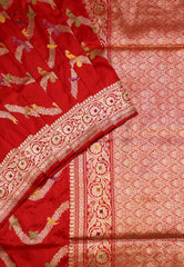 Dark Red Exclusive Wedding Kadwa Katan Pure Silk Saree with Blouse Piece - Adi Akshoy & Co.
