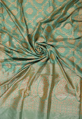 Sea Green Pure Exclusive Kadwa Katan Banarasi Saree with Blouse Piece - Adi Akshoy & Co.