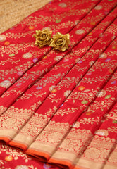Red Pure Exclusive Kadwa Katan Banarasi Saree with Blouse Piece - Adi Akshoy & Co.