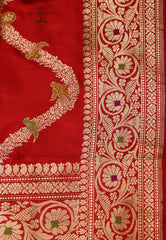 Dark Red Exclusive Wedding Kadwa Katan Pure Silk Saree with Blouse Piece - Adi Akshoy & Co.