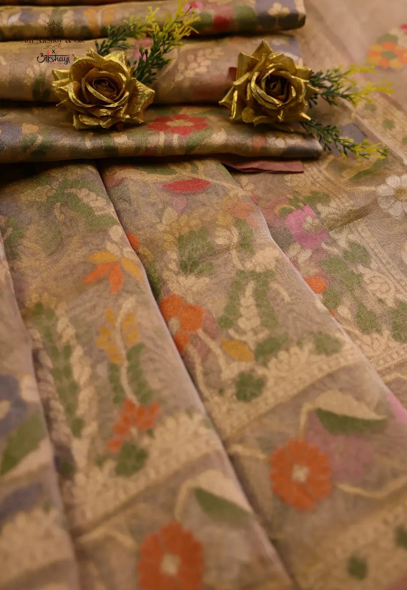 Tussar Colour Exclusive Pure Tissue Silk Saree with Blouse Piece - Adi Akshoy & Co.