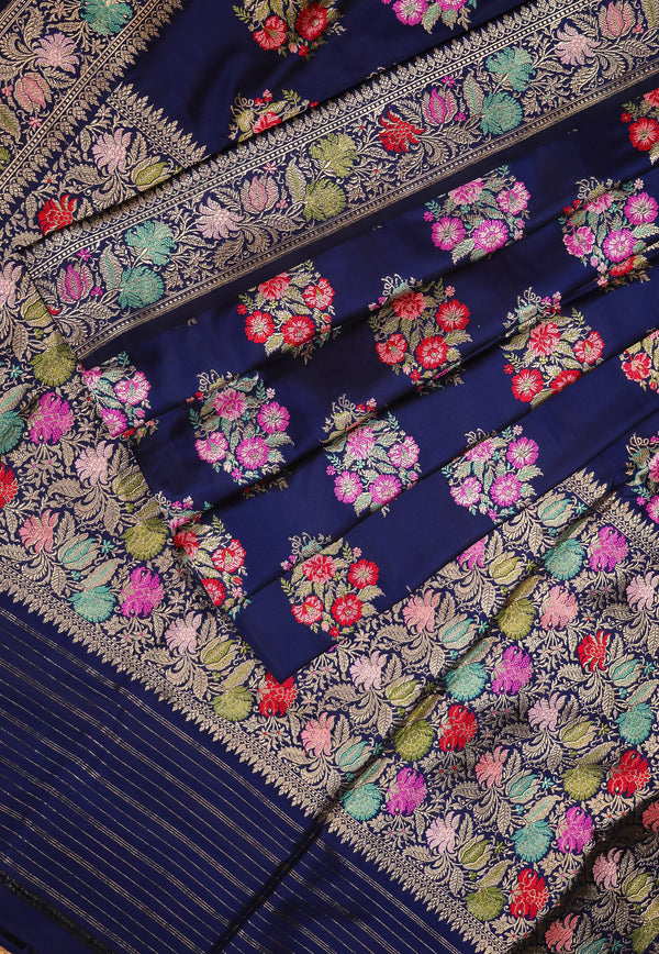 Blue Pure Exclusive Kadwa Katan Banarasi Saree with Blouse Piece - Adi Akshoy & Co.