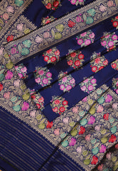 Blue Pure Exclusive Kadwa Katan Banarasi Saree with Blouse Piece - Adi Akshoy & Co.