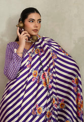Floral Striped Purple Modal Silk Saree With Blouse Piece - Adi Akshoy & Co.