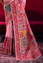 Baby Pink Kani Silk Saree With Blouse Piece - Adi Akshoy & Co.