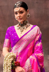 Dual Colour of Purple & Rani Kanjivaram Silk with Zari work Saree with Blouse Piece - Adi Akshoy & Co.