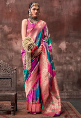 Rama Green Kanjivaram Silk with Zari work Saree with Blouse Piece - Adi Akshoy & Co.