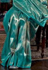 Bottle Green Brocade Tissue Kanjivaram Silk Saree With Blouse Piece - Adi Akshoy & Co.