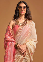 Cream Tussar Silk Saree with Blouse Piece - Adi Akshoy & Co.
