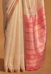 Cream Tussar Silk Saree with Blouse Piece - Adi Akshoy & Co.