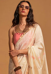 Cream Tussar Silk Saree with Blouse Piece - Adi Akshoy & Co.