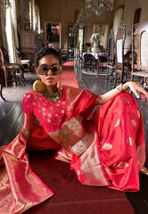 Rani Pink Kanjivaram Silk Saree with Blouse Piece - Adi Akshoy & Co.