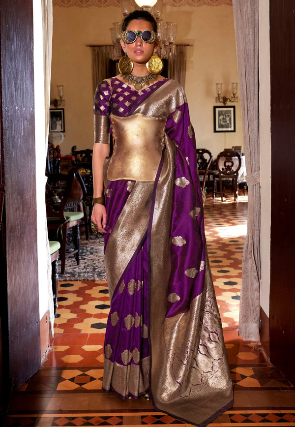 Magenta Kanjivaram Silk Saree with Blouse Piece - Adi Akshoy & Co.