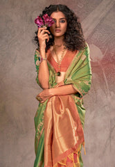 Cross Green Katan Silk Saree With Blouse Piece