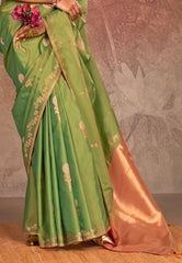Cross Green Katan Silk Saree With Blouse Piece