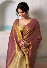 Cross Golden Yellow Tissue Silk Saree with Blouse Piece  – Adi Akshoy & Co.