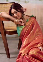 Cross Golden Pink Tissue Silk Saree with Blouse Piece