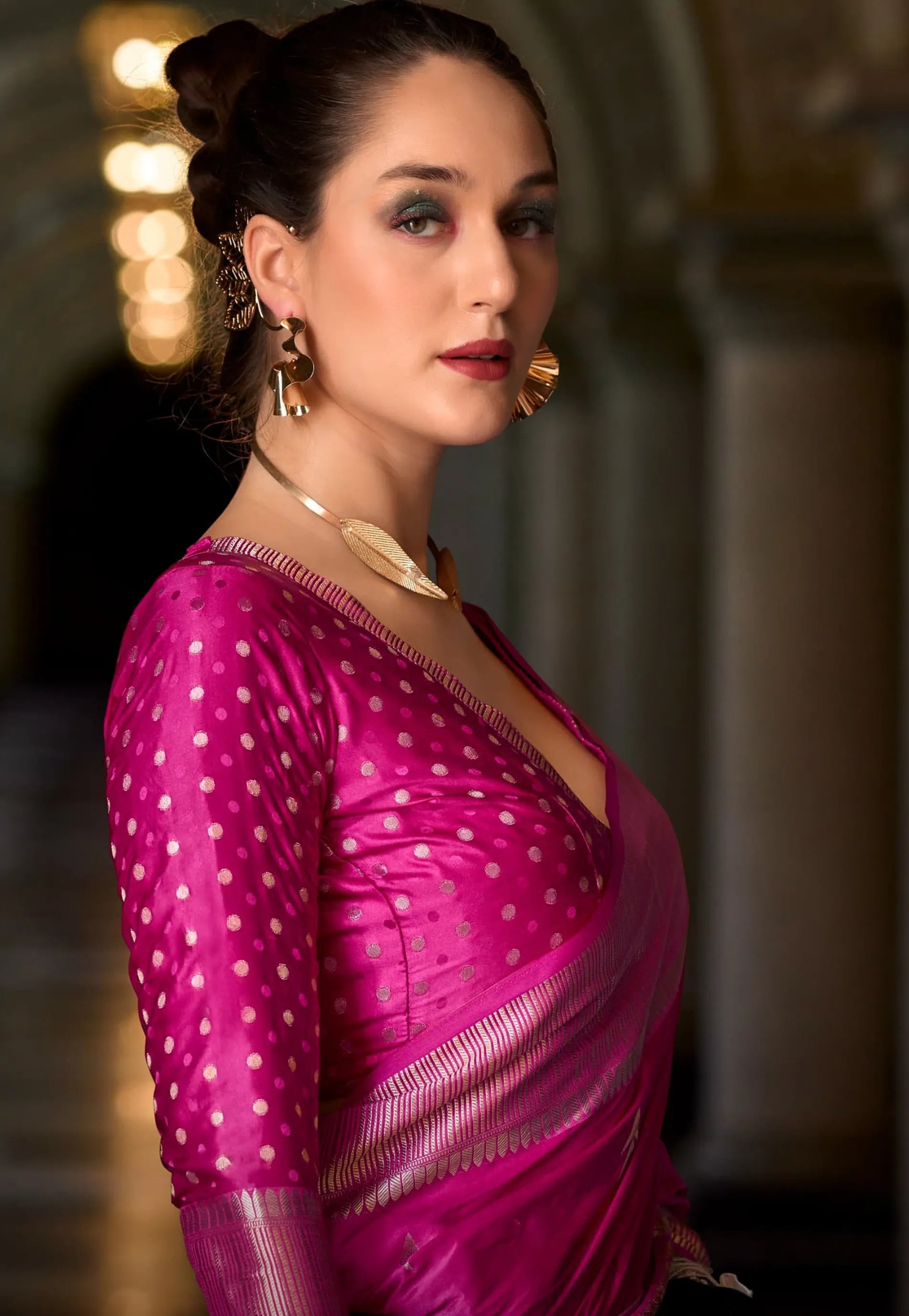 Rani Pink Mashru Silk Saree with Blouse Piece  – Adi Akshoy & Co.