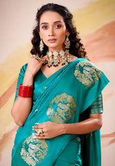 Rama Green Mashru Silk Saree with Blouse Piece  – Adi Akshoy & Co.