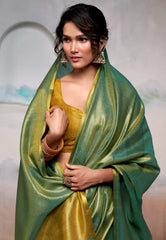 Green Tissue Silk Saree with Blouse Piece  – Adi Akshoy & Co.