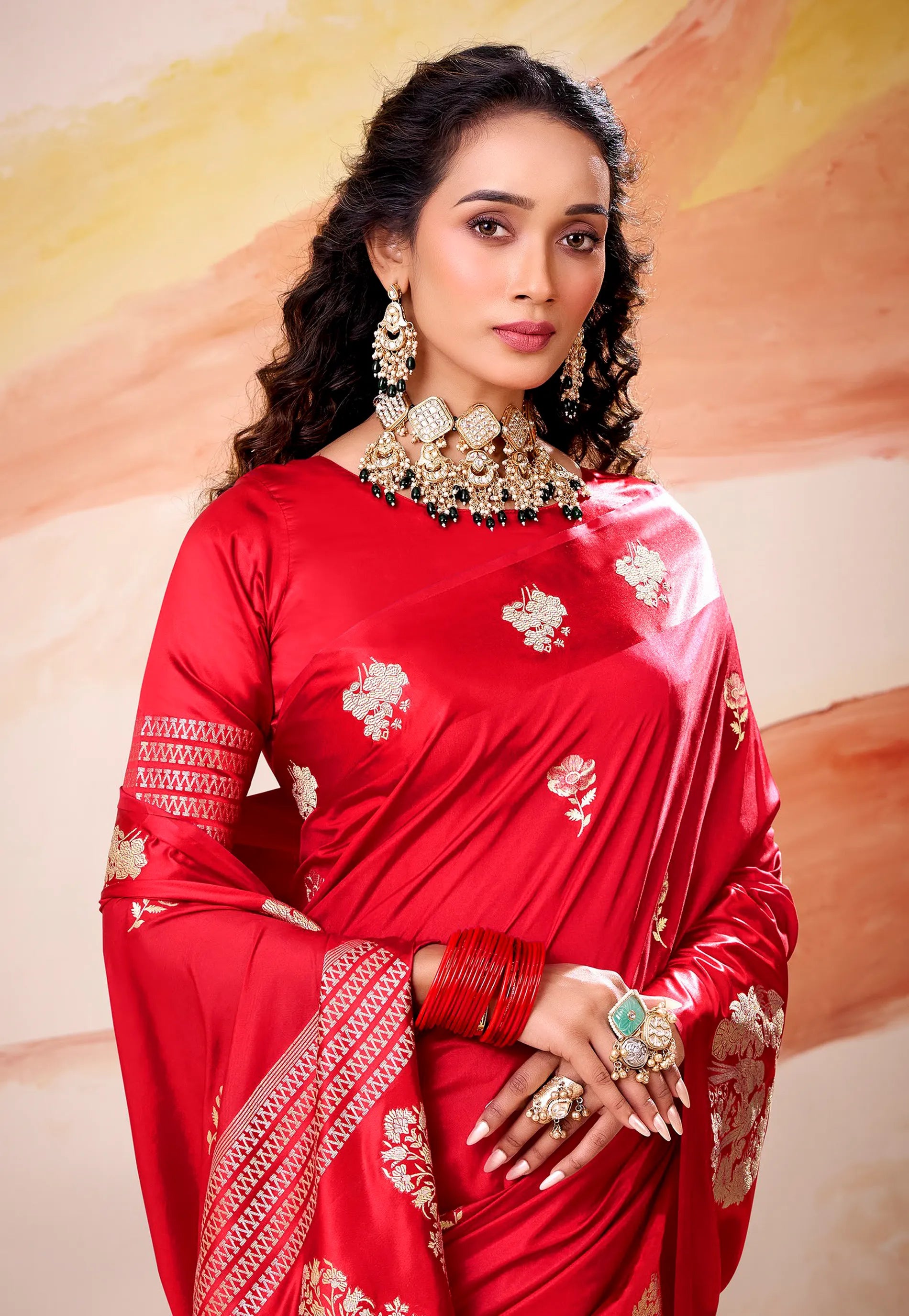 Red Mashru Silk Saree with Blouse Piece  – Adi Akshoy & Co.