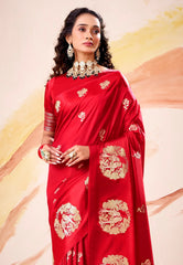 Red Mashru Silk Saree with Blouse Piece  – Adi Akshoy & Co.