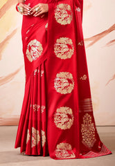 Red Mashru Silk Saree with Blouse Piece  – Adi Akshoy & Co.