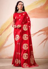 Red Mashru Silk Saree with Blouse Piece  – Adi Akshoy & Co.