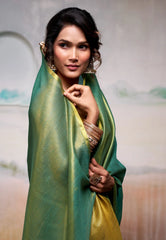 Green Tissue Silk Saree with Blouse Piece  – Adi Akshoy & Co.
