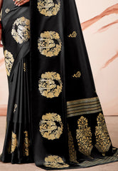 Black Mashru Silk Saree with Blouse Piece  – Adi Akshoy & Co.