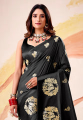 Black Mashru Silk Saree with Blouse Piece  – Adi Akshoy & Co.