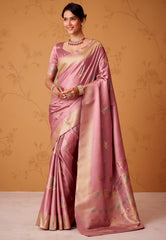 Mauve Tissue Silk Saree with Blouse Piece - Adi Akshoy & Co.