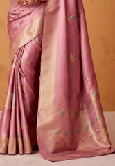 Mauve Tissue Silk Saree with Blouse Piece - Adi Akshoy & Co.