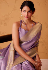 Cross Purple Tissue Silk Saree with Blouse Piece - Adi Akshoy & Co.