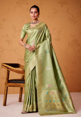 Cross Green Tissue Silk Saree with Blouse Piece - Adi Akshoy & Co.