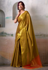 Cross Golden Yellow Tissue Silk Saree with Blouse Piece  – Adi Akshoy & Co.
