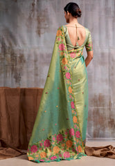 Cross Sea Green Tissue Silk Saree with Blouse Piece  – Adi Akshoy & Co.