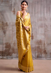 Golden Mustard Yellow Tissue Silk Saree with Blouse Piece  – Adi Akshoy & Co.
