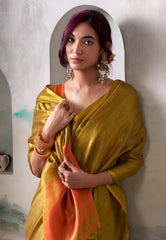 Cross Golden Yellow Tissue Silk Saree with Blouse Piece  – Adi Akshoy & Co.