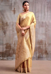 Golden Mustard Light Yellow Tissue Silk Saree with Blouse Piece  – Adi Akshoy & Co.