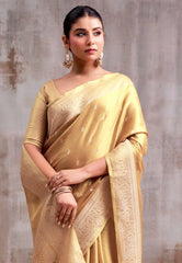 Golden Mustard Light Yellow Tissue Silk Saree with Blouse Piece  – Adi Akshoy & Co.