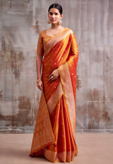Rust Colour Tissue Silk Saree with Blouse Piece - Adi Akshoy & Co.