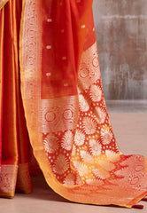 Rust Colour Tissue Silk Saree with Blouse Piece - Adi Akshoy & Co.