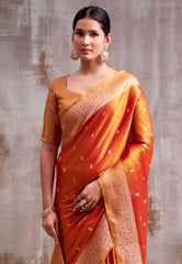 Rust Colour Tissue Silk Saree with Blouse Piece - Adi Akshoy & Co.
